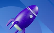3D purple rocket illustration representing app launch